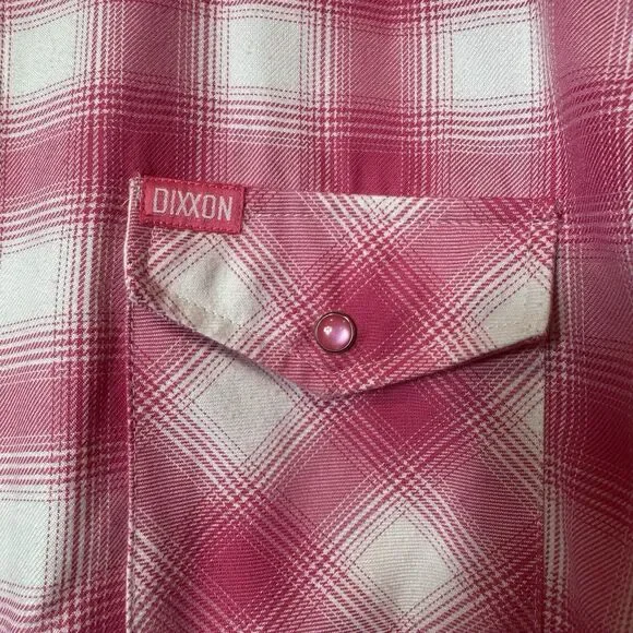 Dixxon The Ribbon Flannel Shirt Limited Edition Breast Cancer Pink White Size L - Picture 2 of 9